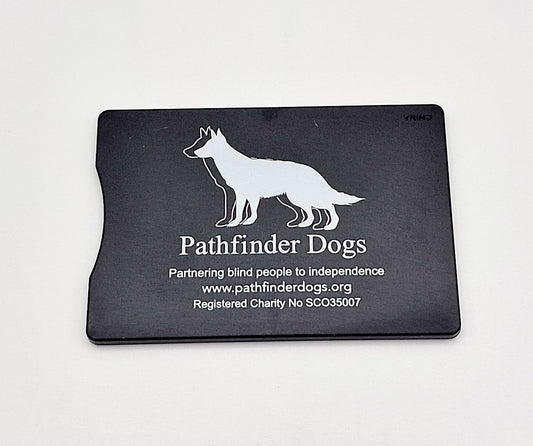 RFID card wallet showing Pathfinder Dogs logo