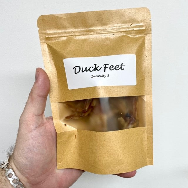 Pouch bag containing duck feet