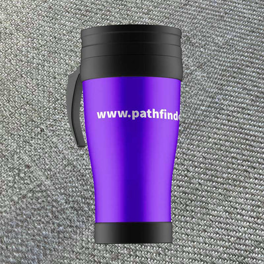 Purple Travel Mug showing Pathfinder Website 